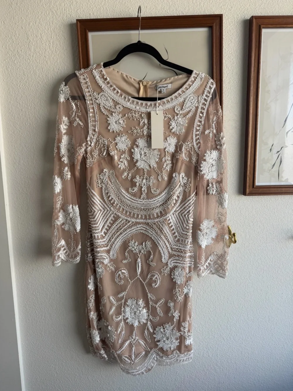 VICI Minuet Petite Nude Dress with White Floral Lace Overlay - Picture 5 of 6